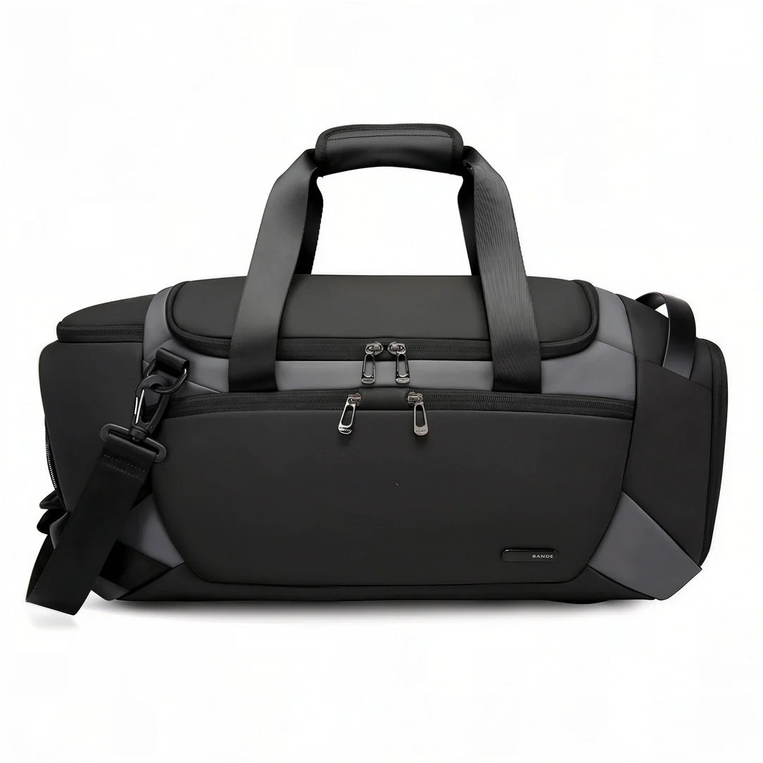 Sac de sport noir et gris avec poches multiples et sangle réglable