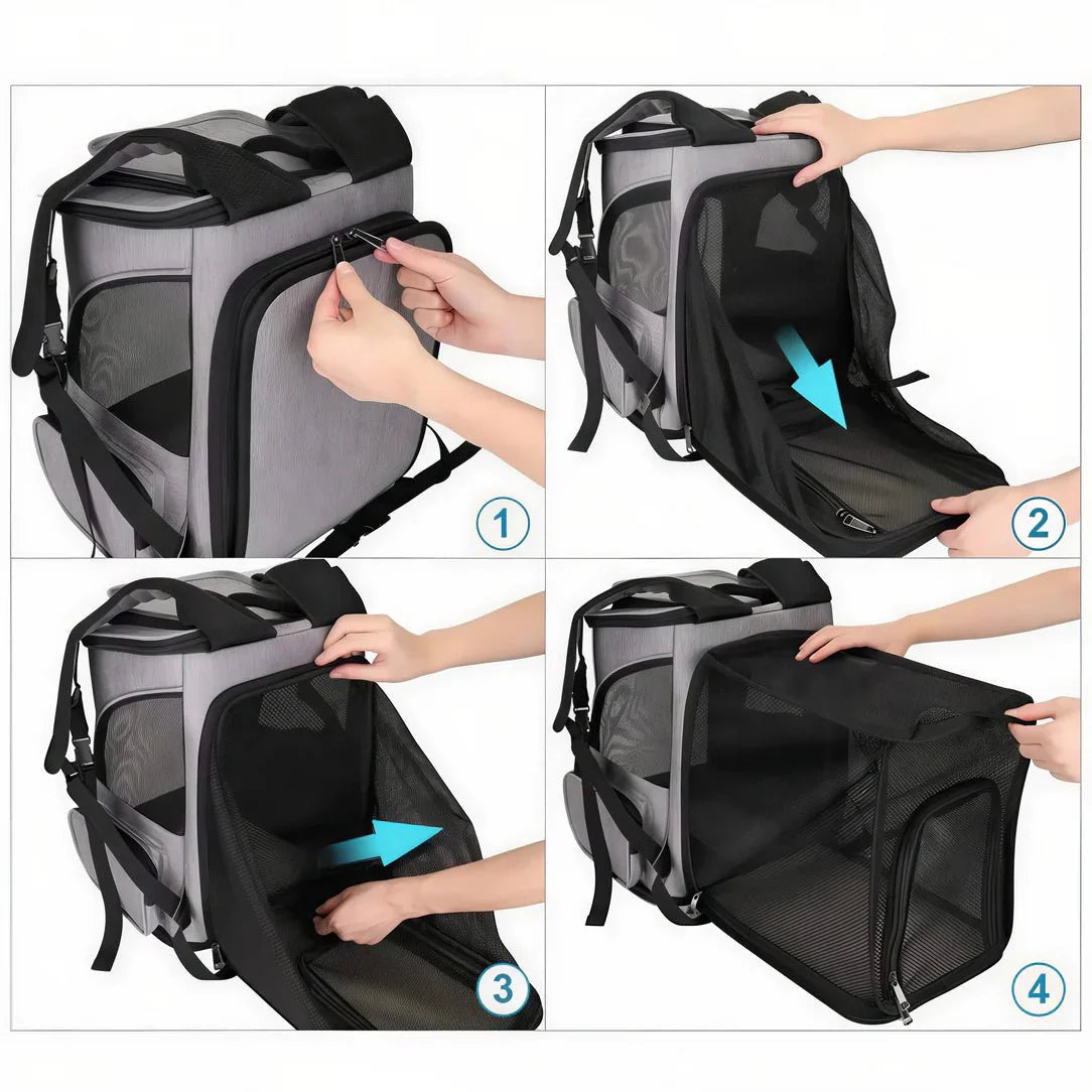 Sac de transport extensible pour chat Cocoon avec fenêtre en mesh et fermetures éclair