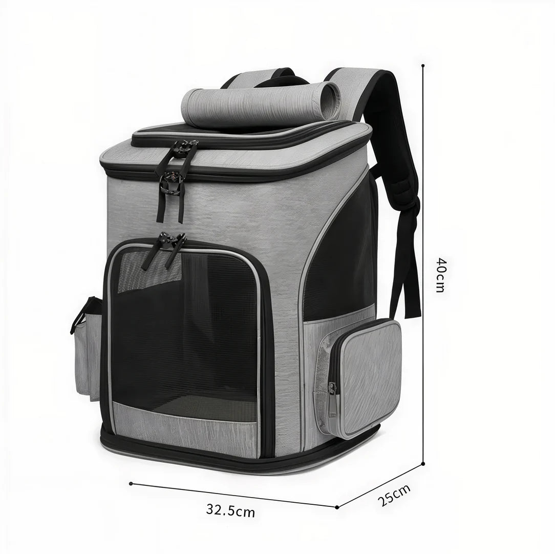 Sac de transport extensible pour chat avec sac à dos gris noir, fenêtres en mesh