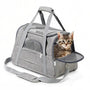 Sac de transport pour chat gris avec fenêtre en mesh et chaton tabby à l’intérieur