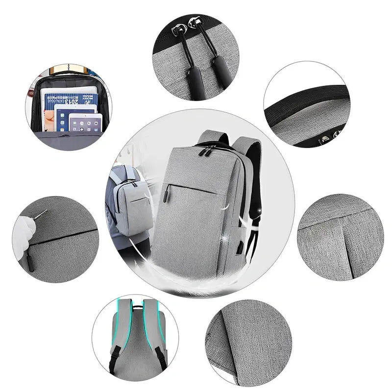 Sac minimaliste ordi portable femme en gris avec compartiments, tissu résistant à l’eau