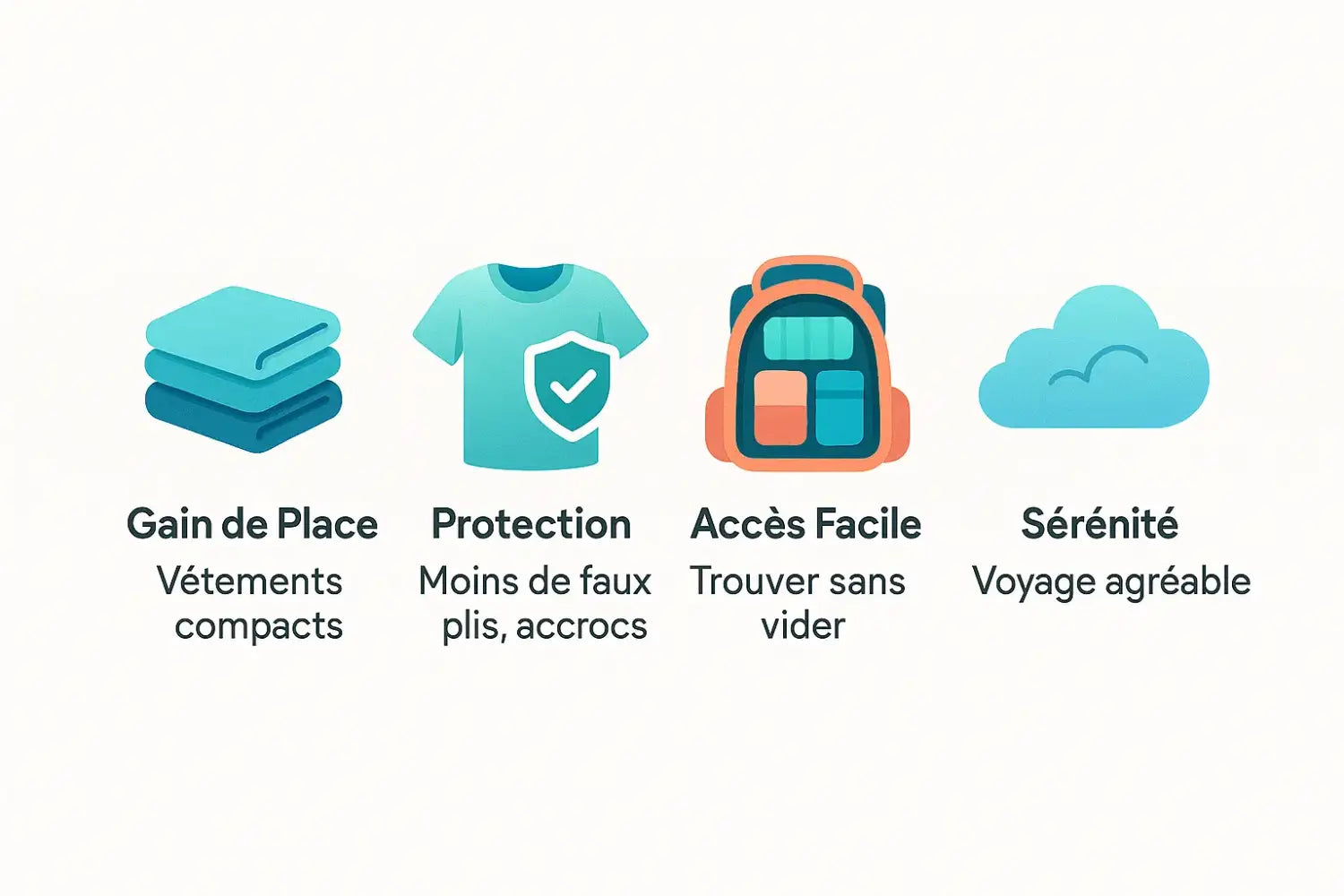 Illustration montrant des vêtements pliés et organisés dans un sac à dos